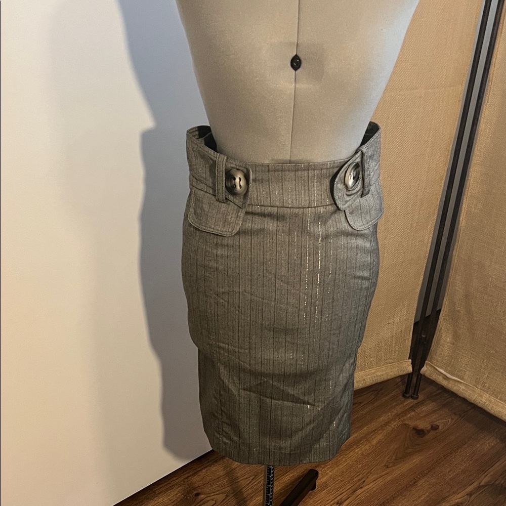 bebe Gray Pencil Skirt with Button Detail